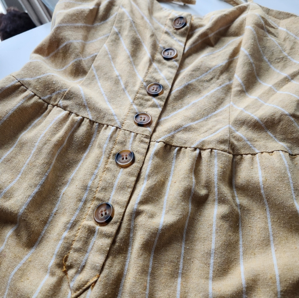 Linen Striped Yellow Jumpsuit - Picture 4 of 10